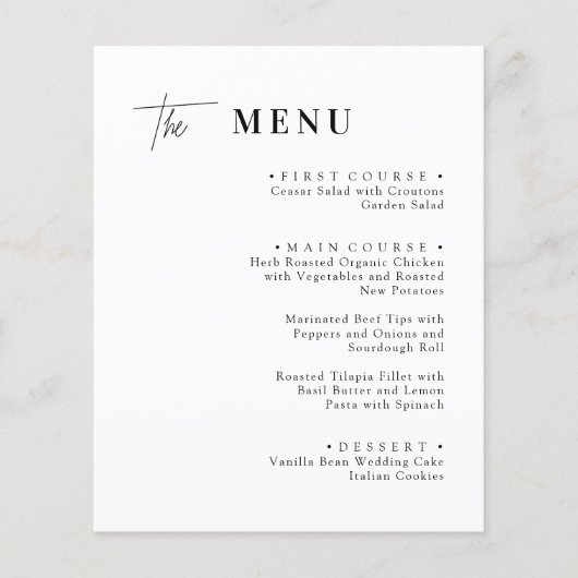 Cartes de menu du dîner Mariage noir et blanc (Devant)