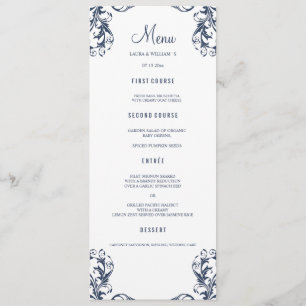 Cartes de menu du dîner mariage Style bleu marin
