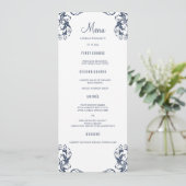 Cartes de menu du dîner mariage | Style bleu marin (Debout devant)