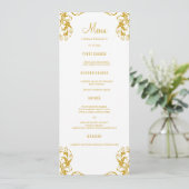 Cartes de menu du dîner mariage | Style Damas or (Debout devant)