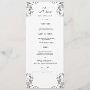 Cartes de menu du dîner mariage   Style gris Damas