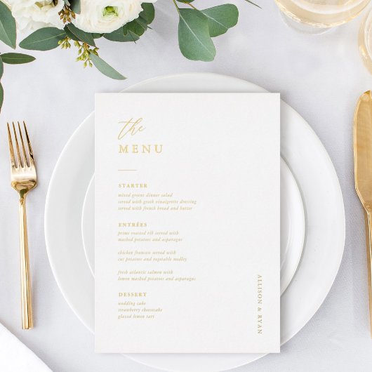 Cartes de menu du Mariage 5x7" Gold Foil