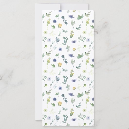 Cartes de menu du mariage à fleurs bleu vert (Dos)