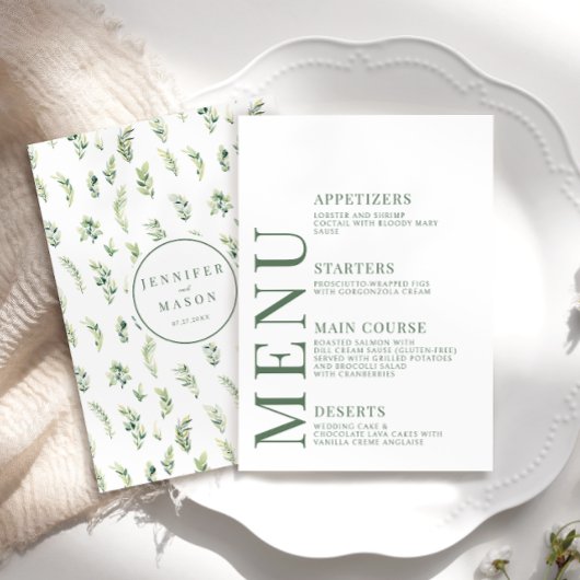 Cartes de menu du mariage botanique rustique feuil