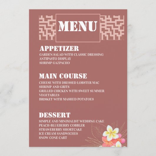 Cartes de menu du Mariage de conception personnali (Devant)