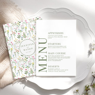 Cartes de menu du mariage de fleur sauvage rustiqu