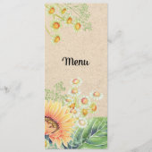 Cartes de menu du Mariage de tournesols rustiques (Devant)