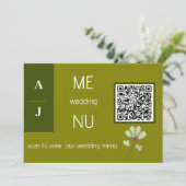 Cartes de menu du Mariage du code QR vert simple (Debout devant)