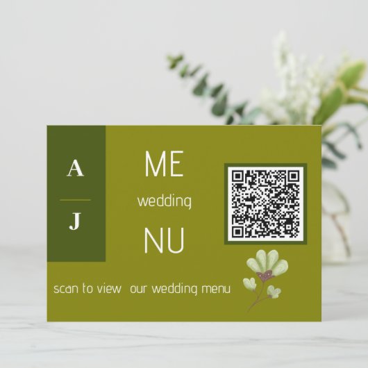 Cartes de menu du Mariage du code QR vert simple (Debout devant)