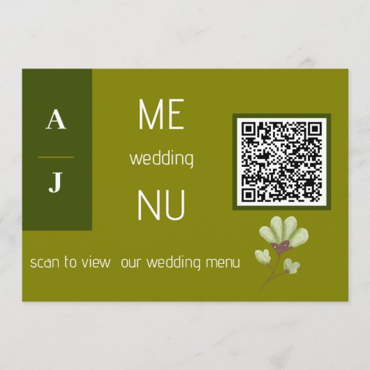 Cartes de menu du Mariage du code QR vert simple (Devant)
