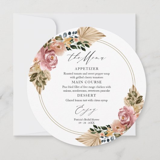 Cartes de menu du Mariage floral chic Boho (Devant)