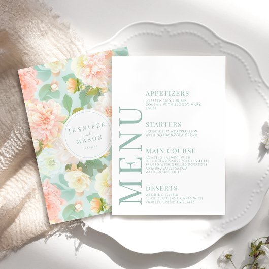 Cartes de menu du Mariage Floral Peach Peony