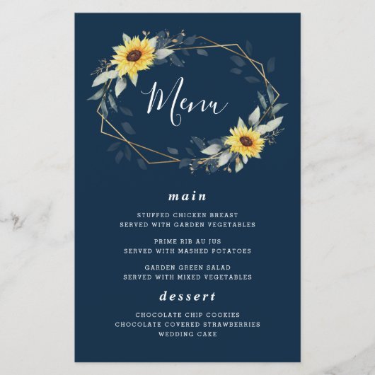 Cartes de menu du Mariage géométrique bleu de la S (Devant)