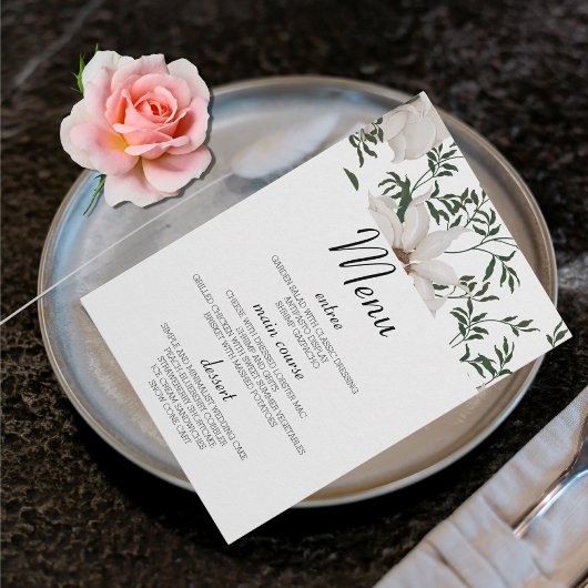 Cartes de menu du Mariage Rose blanche Aquarelle