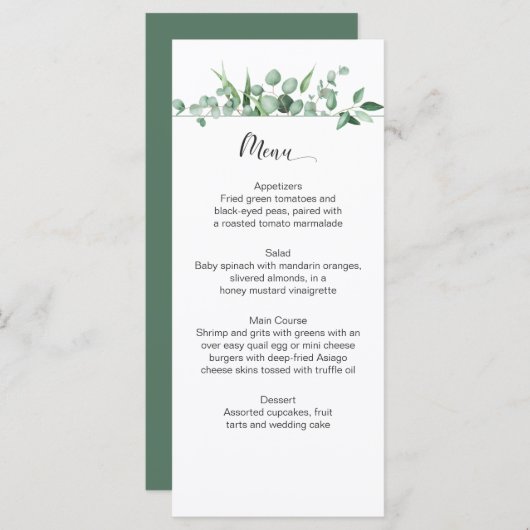 Cartes de menu Eucalyptus Envy (Devant / Derrière)