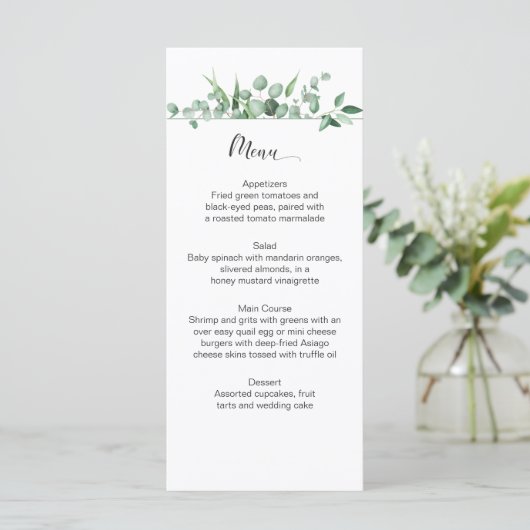 Cartes de menu Eucalyptus Envy (Debout devant)