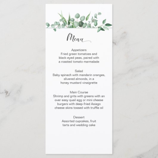 Cartes de menu Eucalyptus Envy (Devant)