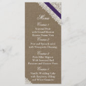 Cartes de menu FAUX Burlap et mariage dentelle vio (Devant)