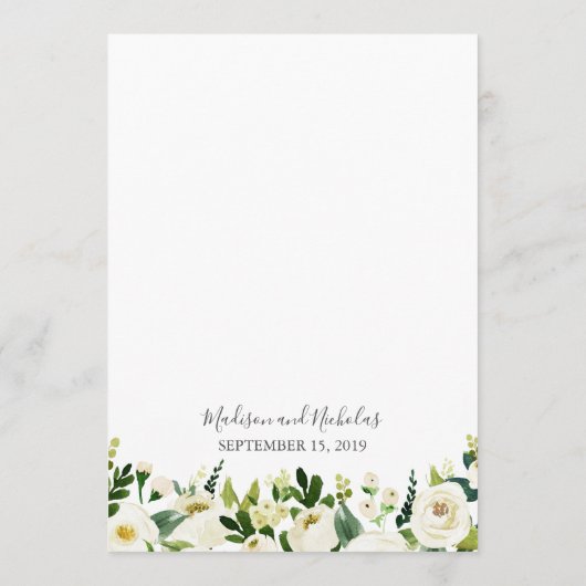 Cartes de menu Fleur Blanche et Mariage Vert (Dos)