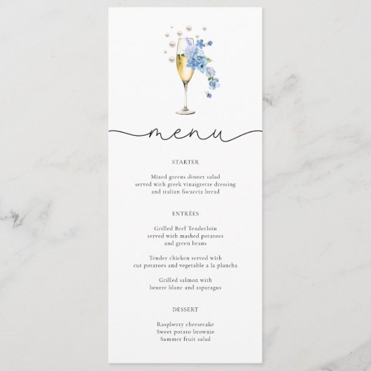 Cartes de menu Fleur sauvage Dusty Blue Pearls & P (Devant)