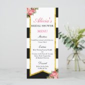 Cartes de menu Floral Noir et Or (Debout devant)