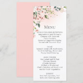 Cartes de menu florales roses et blanches pêche (Devant / Derrière)
