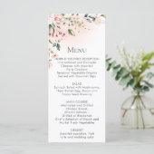 Cartes de menu florales roses et blanches pêche (Debout devant)