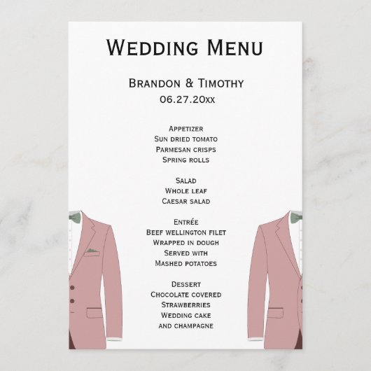 Cartes De Menu Gay Rose Et Blanc Mariage (Devant)
