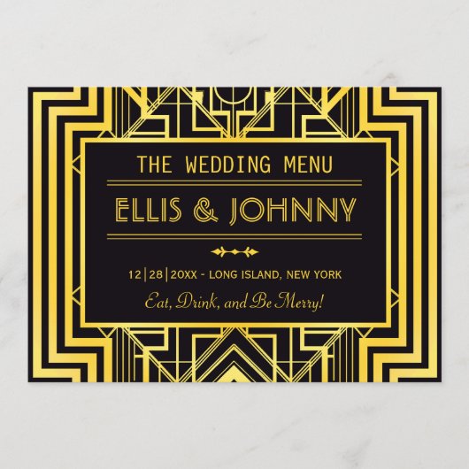 Cartes de menu géométriques Black & Gold (Devant)