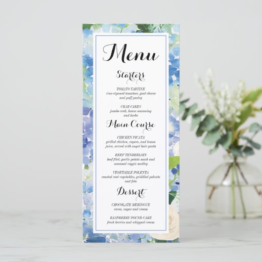 Cartes de menu Hydrangea Fleur Bleue (Debout devant)