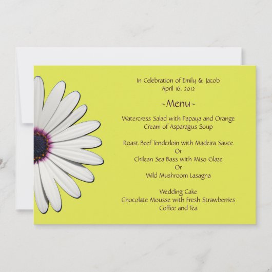 Cartes de menu Jaune Daisy (Devant)