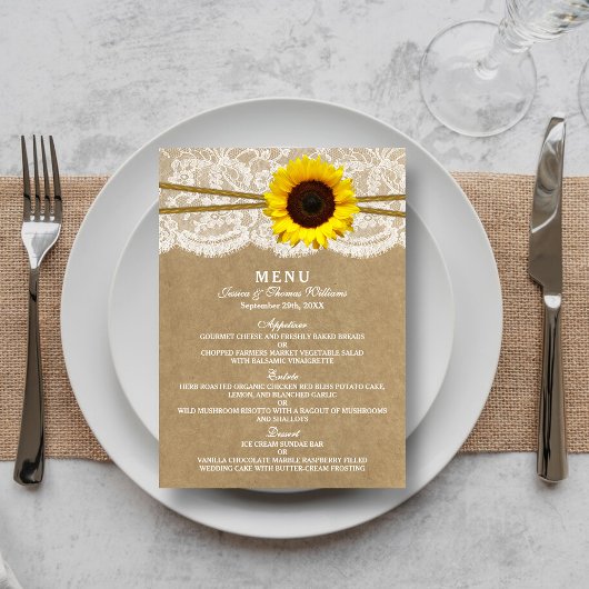 Cartes de menu Kraft, dentelle et collection de to