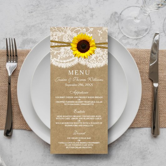 Cartes de menu Kraft, dentelle et collection de to