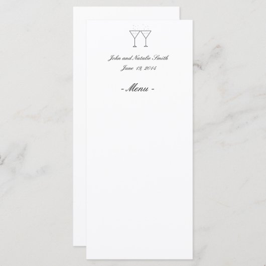 Cartes de menu "Lunettes de Champagne" (Devant / Derrière)