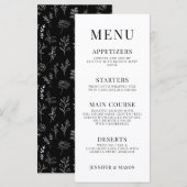 Cartes de menu mariage à fleurs blanches noires (Devant / Derrière)