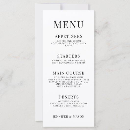 Cartes de menu mariage à fleurs blanches noires (Devant)