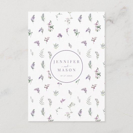 Cartes de menu mariage à motif floral lavande viol (Dos)