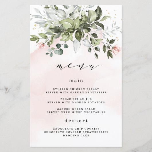 Cartes de menu Mariage bleu Dusty Gold Blush (Devant)
