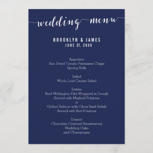 Cartes de menu Mariage bleu marine (Devant)