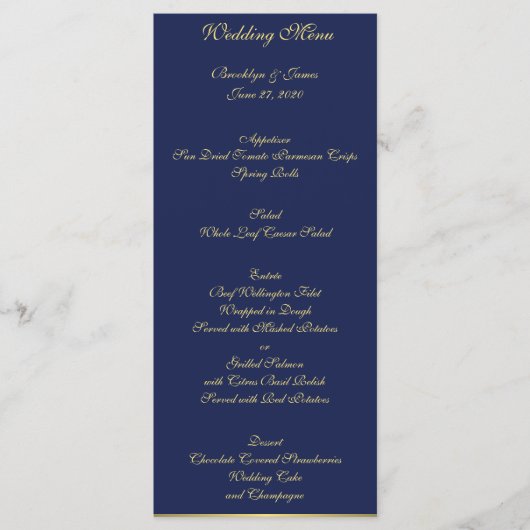 Cartes de menu Mariage bleu marine (Devant)