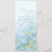 Cartes de menu mariage bleu vert Hydrangea (Devant)