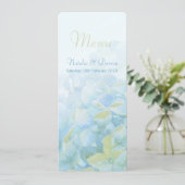Cartes de menu mariage bleu vert Hydrangea (Debout devant)
