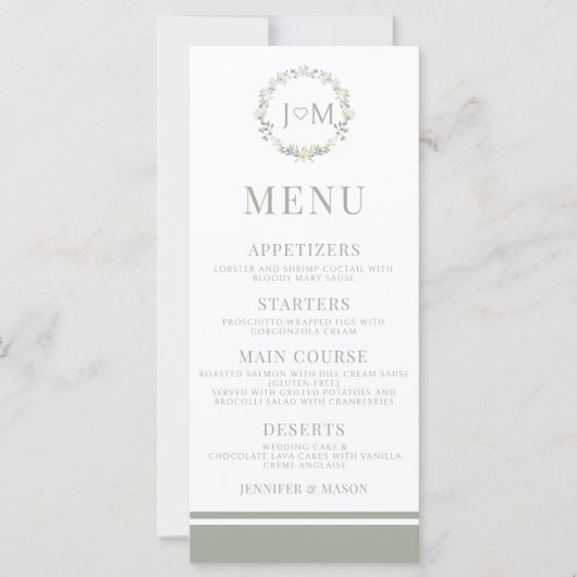 Cartes de menu mariage botanique à fleurs (Devant)