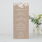 Cartes de menu Mariage Burlap et Lace (Debout devant)