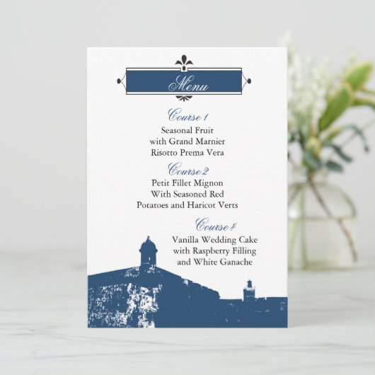 Cartes de menu mariage Castillo de San Cristobal (Debout devant)