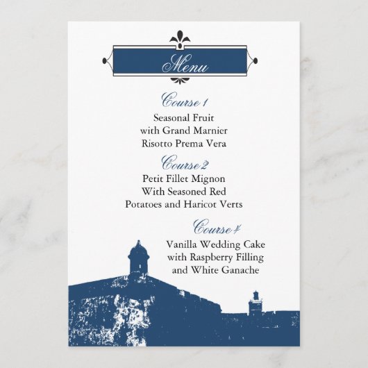 Cartes de menu mariage Castillo de San Cristobal (Devant)