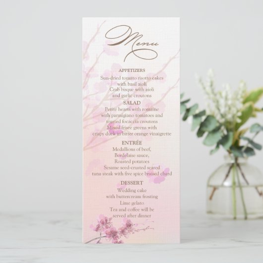 Cartes de menu Mariage Cherry Blossom/Sakura (Debout devant)