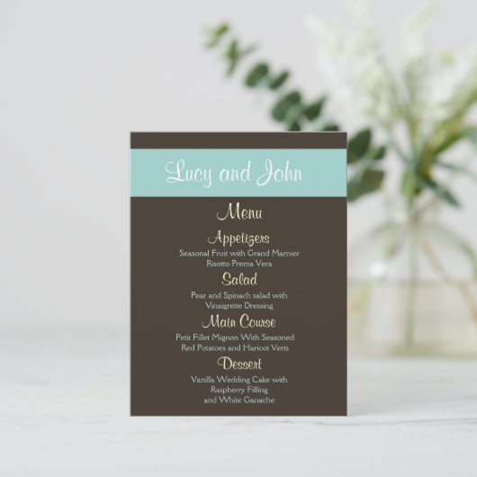 Cartes de menu Mariage chocolat (Debout devant)