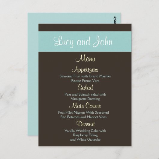 Cartes de menu Mariage chocolat (Devant / Derrière)