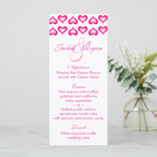 Cartes de menu mariage Coeurs mignons Rose (Debout devant)
